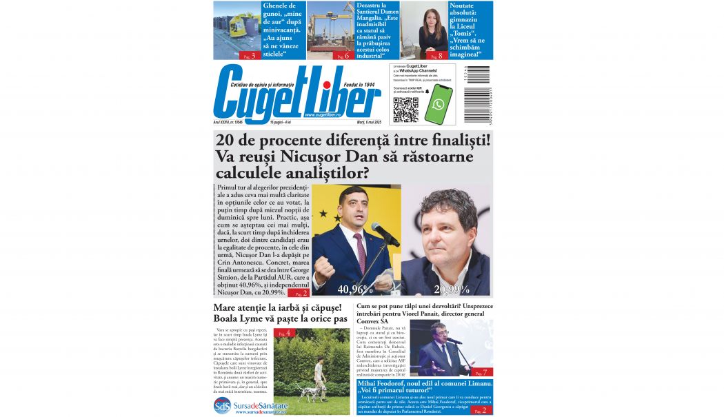 Nu ratați ediția de MARȚI, 6 MAI a ziarului CUGET LIBER, cel mai longeviv cotidian din Constanța! - pagina-01-1746466982.jpg