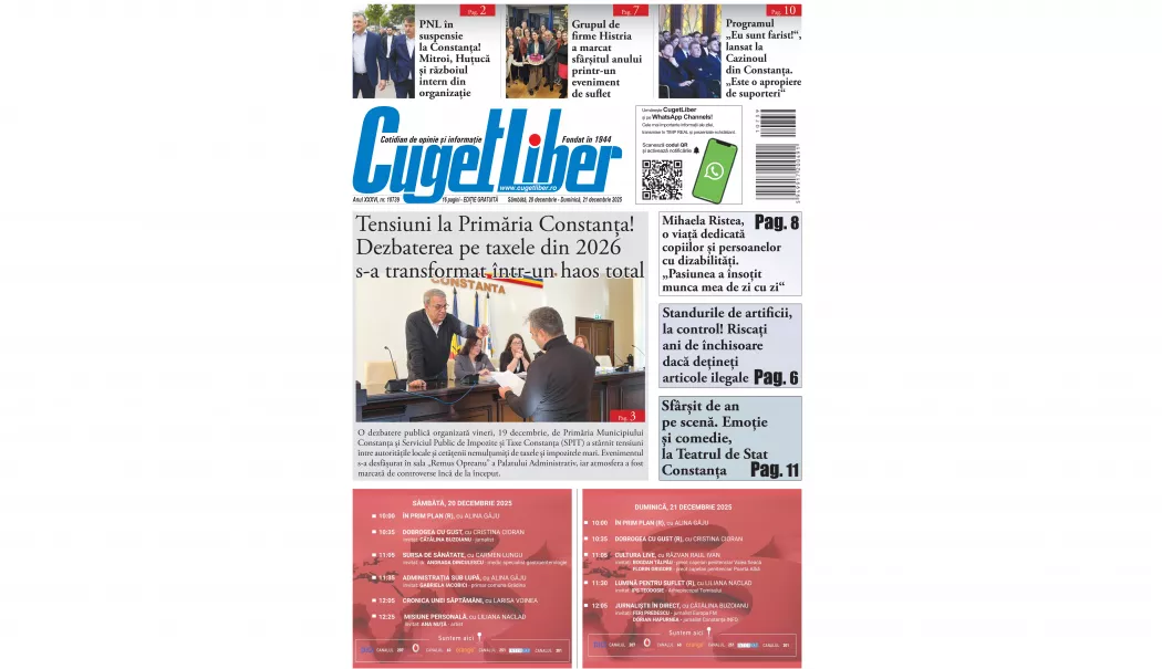 Iată titlurile zilei din data de 20 DECEMBRIE ale ziarului CUGET LIBER! - pagina-01-1766164616.webp
