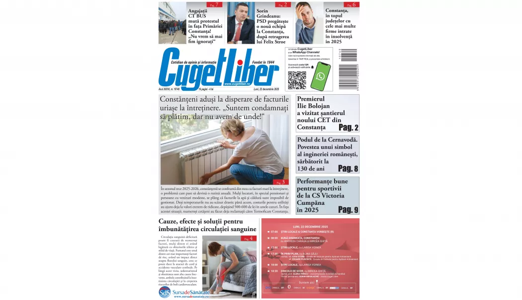 Iată titlurile zilei din data de 22 DECEMBRIE ale ziarului CUGET LIBER! - pagina-01-1766335793.webp