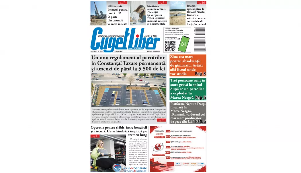 Foto - Iată titlurile zilei din data de 22 IULIE ale ziarului CUGET LIBER!