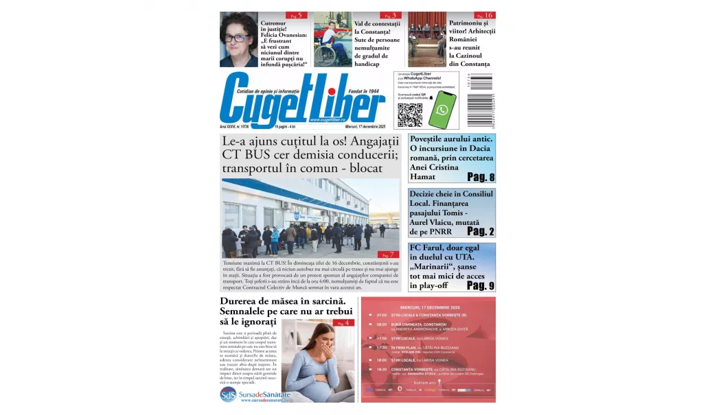 Iată titlurile zilei din data de 17 DECEMBRIE ale ziarului CUGET LIBER! - pagina-site-1765909574.webp