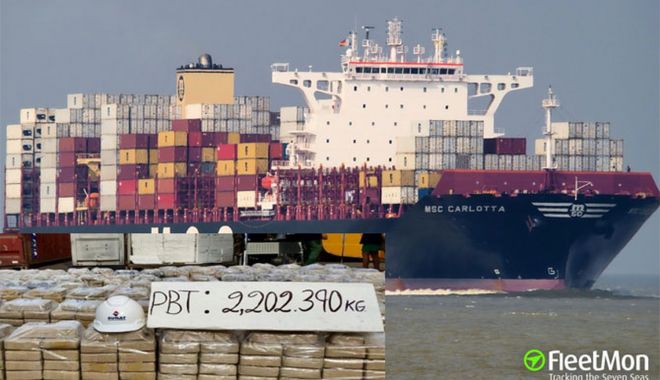 Peste 2 tone de cocaină au fost descoperite pe portcontainerul 