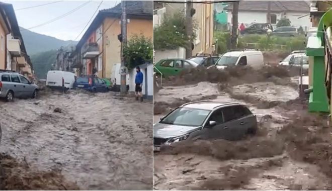 O rupere de nori a inundat mai multe străzi din Reșița. Orașul este sub atenționare de cod portocaliu
