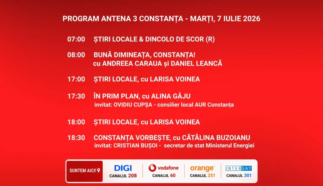 Programul zilei de marți, 7 iulie, de la Antena 3 Constanța - program--1783357593.webp