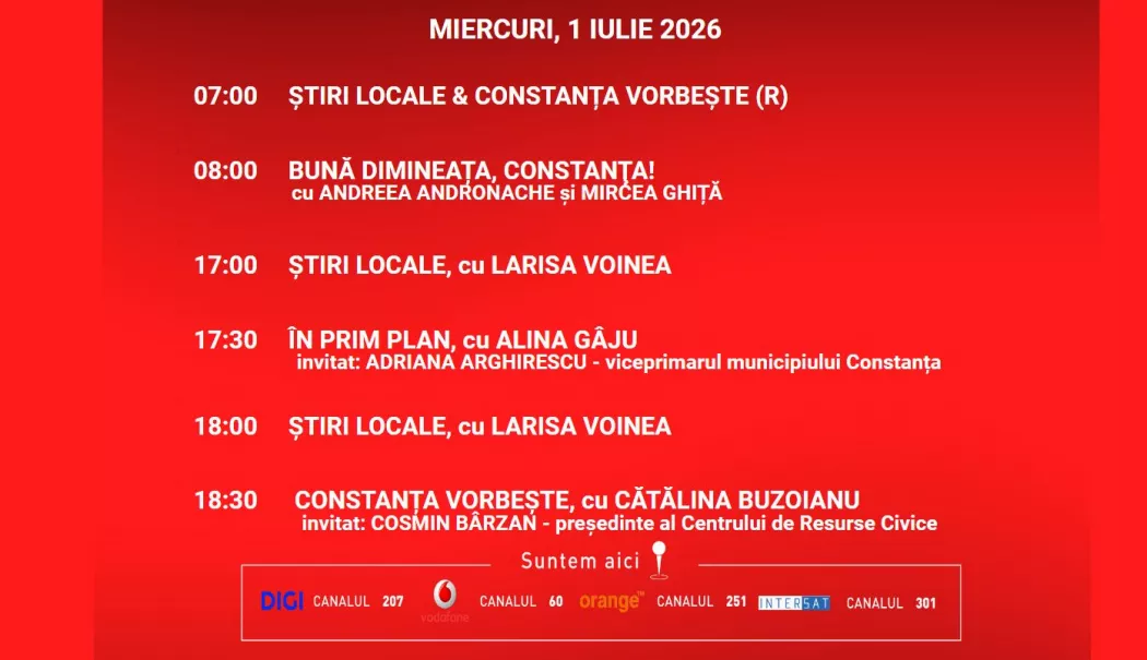Foto - Programul zilei de miercuri, 1 iulie, de la Antena 3 Constanța