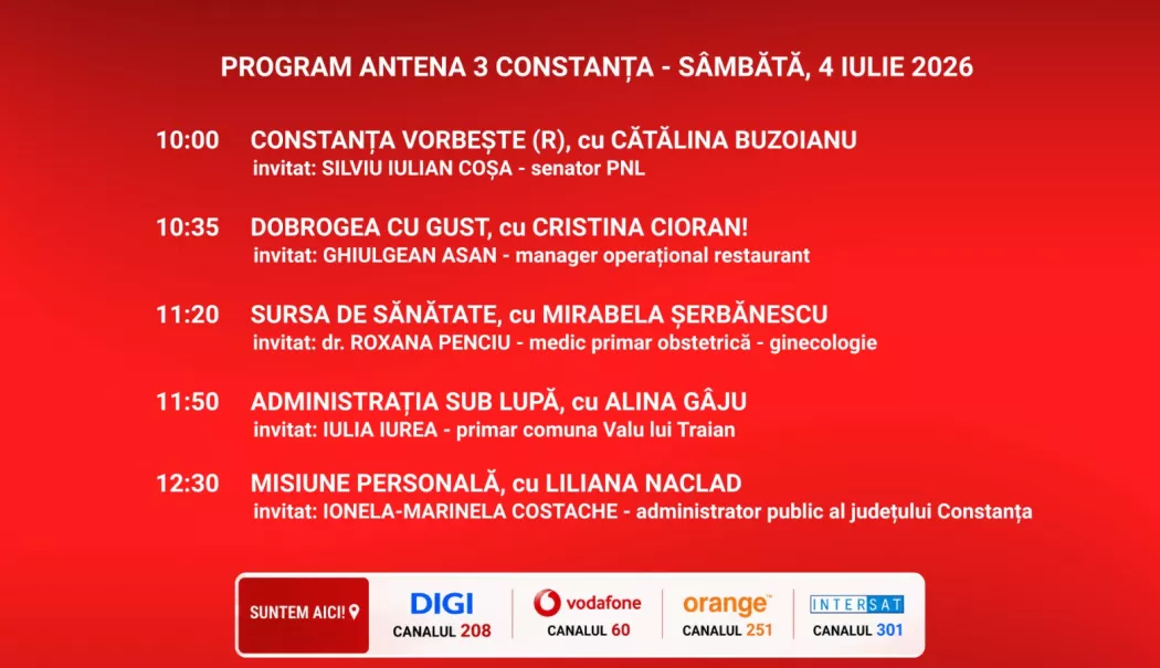 Foto - Programul zilei de sâmbătă, 4 iulie, de la Anteana 3 Constanța
