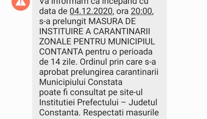 Constănțenii, anunțați prin Ro-Alert că se prelungește carantina - screenshot20201205112907messages-1607160930.jpg