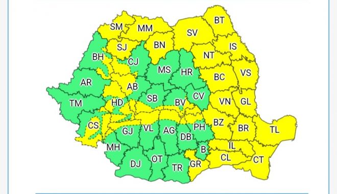 ANM: Constanța, sub COD GALBEN de vreme rea! Ploi torențiale, descărcări electrice și vânt puternic