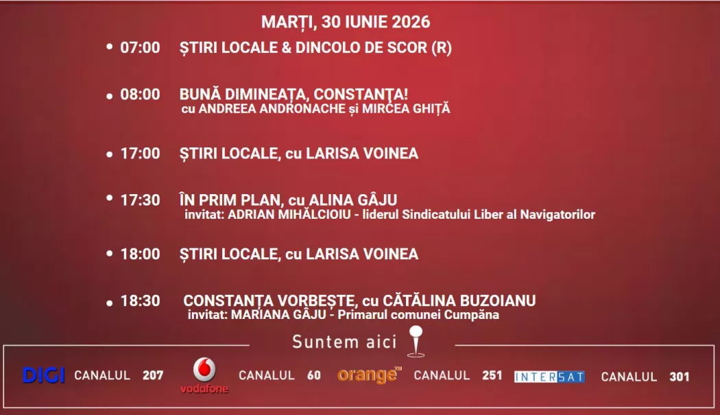 Foto - Programul zilei de marți, 30 iunie, de la Antena 3 Constanța