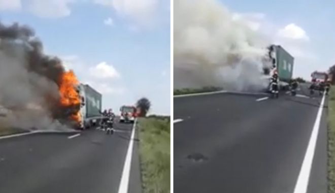 VIDEO / ATENȚIE, ȘOFERI! Trafic blocat pe DN22C. Arde un tir - tir-1593076582.jpg