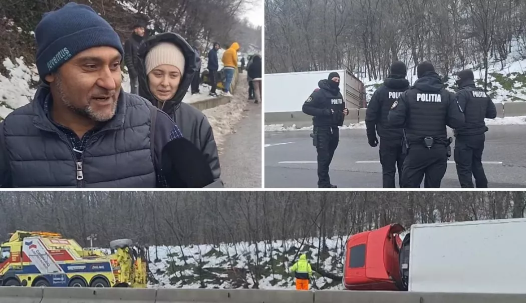 TIR cu lămâi răsturnat, păzit de jandarmi. Zeci de oameni s-au adunat acolo