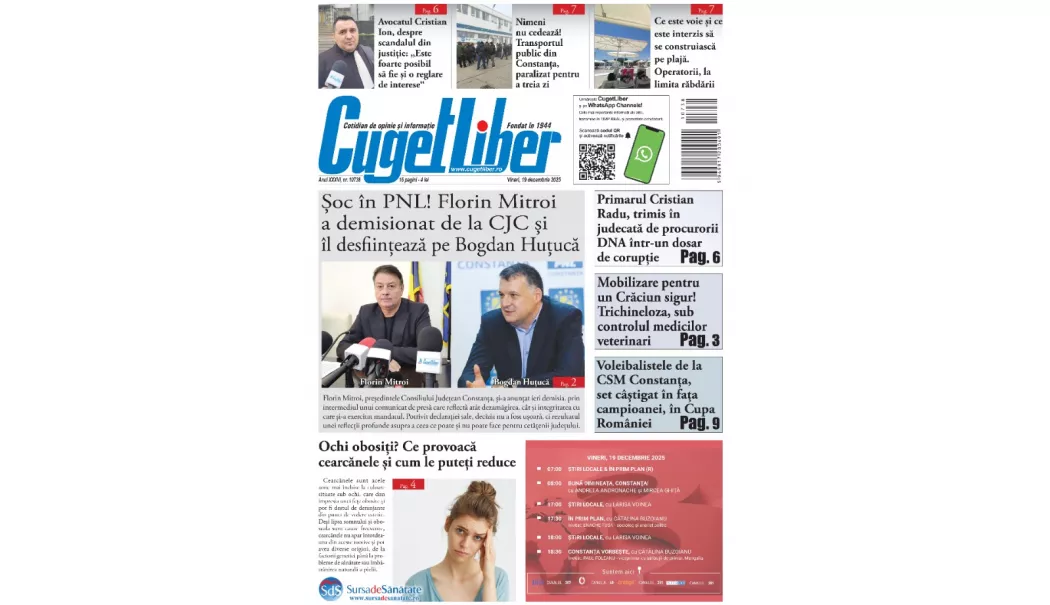 Iată titlurile zilei din data de 19 DECEMBRIE ale ziarului CUGET LIBER!