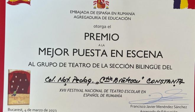 Premii pentru elevii Colegiului Pedagogic, la Festivalul Național de Teatru Școlar în Limba Spaniolă - whatsapp-image-20230309-at-17095-1678376599.jpeg