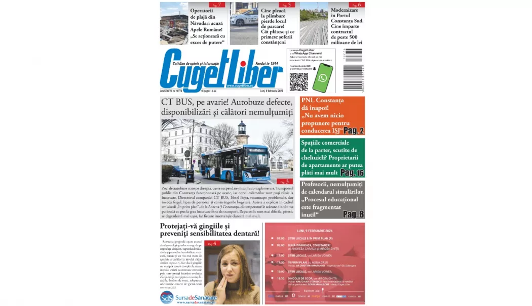 Iată titlurile zilei din data de 9  FEBRUARIE ale ziarului CUGET LIBER!