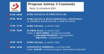 Stire din Actualitate : Programul zilei de marți, 21 octombrie, de la Antena 3 Constanța