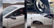 Stire din Eveniment : Şoferul prins conducând o maşină pe jante a parcurs kilometri buni până să fie oprit. Ce amendă a primit