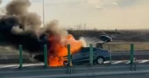 O tânără de 18 ani a trecut pe lângă moarte, după ce mașina i-a luat foc în mers pe Autostrada Soarelui