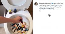Stire din Actualitate : O influenceriță șochează cu „cea mai eficientă metodă” de a vopsi ouăle: direct în WC
