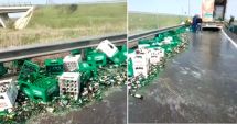 Stire din Eveniment : VIDEO. Un tir cu bere și-a pierdut încărcătura, la ieșire de pe Autostrada Soarelui