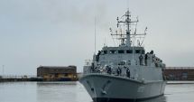 Stire din Eveniment : FOTO. Vânătorul de mine M 270 „Sublocotenent Ion Ghiculescu” a plecat spre portul militar Constanța