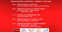 Stire din Actualitate : Programul zilei de duminică, 12 iulie, de la Antena 3 Constanța