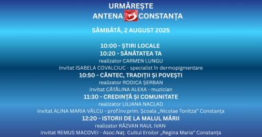 Stire din Actualitate : Programul zilei de sâmbătă, 2 august, la Antena 3 Constanța