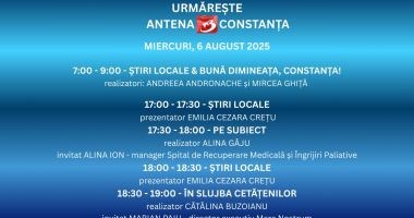 Stire din Actualitate : Programul zilei de miercuri, 6 august, la Antena 3 Constanța