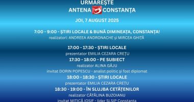 Stire din Actualitate : Programul zilei de joi, 7 august, la Antena 3 Constanța
