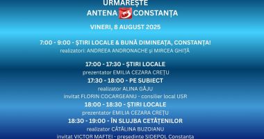 Stire din Actualitate : Programul zilei de vineri, 8 august, la Antena 3 Constanța