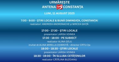 Stire din Actualitate : Programul zilei de luni, 11 august, la Antena 3 Constanța