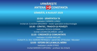 Stire din Actualitate : Programul zilei de sâmbătă, 9 august, la Antena 3 Constanța