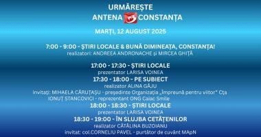 Stire din Actualitate : Programul zilei de marți, 12 august, la Antena 3 Constanța