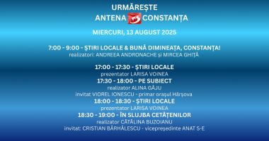 Stire din Actualitate : Programul zilei de miercuri, 13 august, la Antena 3 Constanța