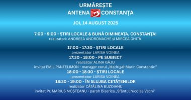 Stire din Actualitate : Programul zilei de joi, 14 august, la Antena 3 Constanța