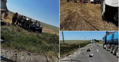 Stire din Eveniment : Mașină în flăcări, după impactul cu un TIR. Un mort, o mamă și fetițele de 7 și 12 ani, inconștiente