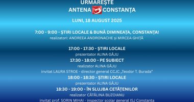 Stire din Actualitate : Programul zilei de luni, 18 august, la Antena 3 Constanța