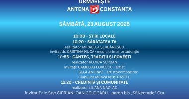 Stire din Actualitate : Programul zilei de sâmbătă, 23 august, la Antena 3 Constanța