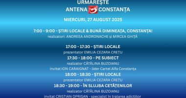 Stire din Actualitate : Programul zilei de miercuri, 27 august, la Antena 3 Constanța
