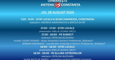 Stire din Actualitate : Programul zilei de joi, 28 august, la Antena 3 Constanța