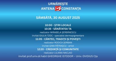 Stire din Actualitate : Programul zilei de sâmbătă, 30 august, la Antena 3 Constanța