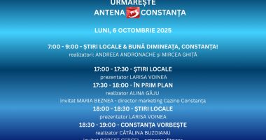 Stire din Actualitate : Programul zilei de luni, 6 octombrie, la Antena 3 Constanța