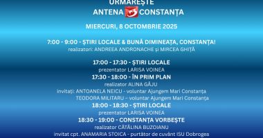 Stire din Actualitate : Programul zilei de miercuri, 8 octombrie, la Antena 3 Constanța