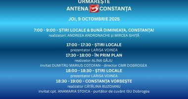 Stire din Actualitate : Programul zilei de joi, 9 octombrie, la Antena 3 Constanța