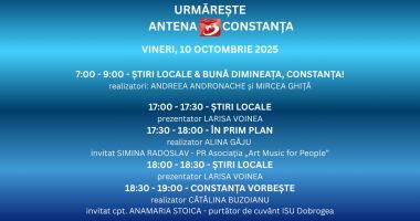 Stire din Actualitate : Programul zilei de vineri, 10 octombrie, la Antena 3 Constanța