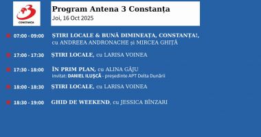 Stire din Actualitate : Programul zilei de joi, 16 octombrie, de la Antena 3 Constanța