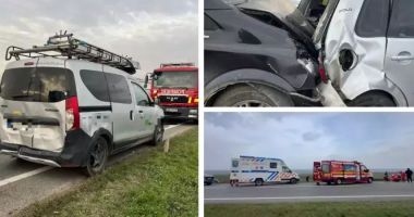Stire din Eveniment : Accident cumplit între patru autoturisme. Șase persoane au ajuns la spital