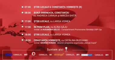 Stire din Actualitate : Programul zilei de miercuri, 19 noiembrie, de la Antena 3 Constanța