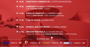 Stire din Actualitate : Programul zilei de sâmbătă, 29 noiembrie, de la Antena 3 Constanța