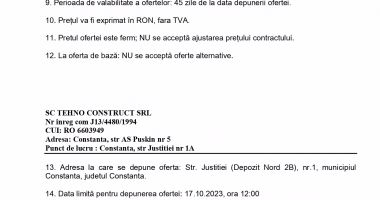 ANUNȚ DE PARTICIPARE  la procedura de atribuire a contractului de Furnizare Incarcator frontal electric, în cadrul proiectului „ Investitii pentru Retehnologizare la Tehno Construct SRL” - 2