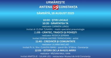 Stire din Actualitate : Programul zilei de sâmbătă, 16 august, la Antena 3 Constanța